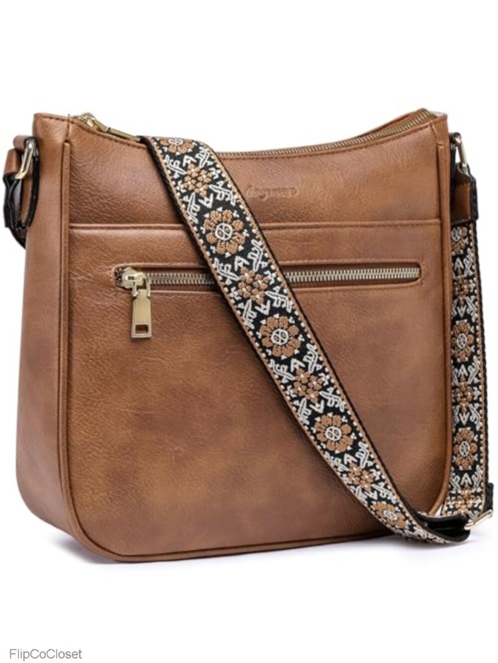 Vegan Leather Crossbody Bag with Wide Guitar Strap